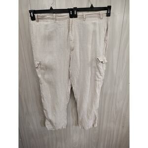 Caribbean Pants Men's 46x30 100% Linen Cargo Drawstring Beige Beach Cruise